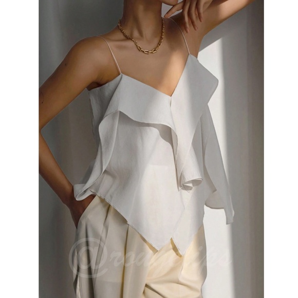 White Ruffle Cami Top Flowy - Picture 3 of 9